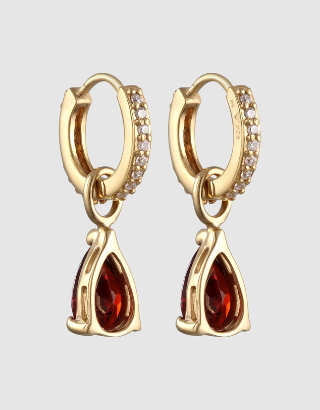 Elli Jewelry - Red Zirconia Drop Hoop Earrings in Gold-Plated 925 Silver