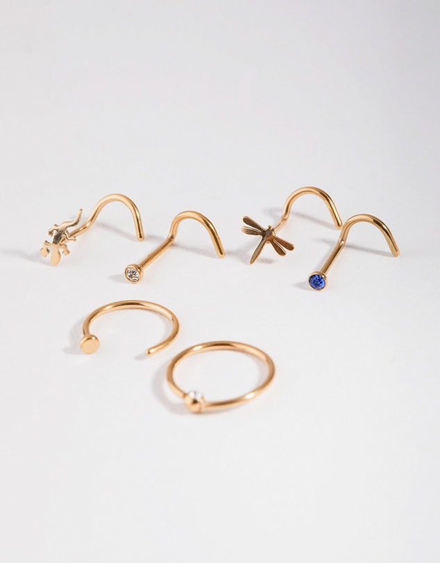 Lovisa - Surgical Steel Diamante Animal Nose Ring 6-Pack