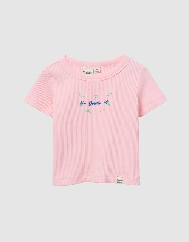 Goldie + Ace - Cotton Elastane Ribbed SS Tee with Embroidered Detail - ICONIC EXCLUSIVE - Babies-Kids