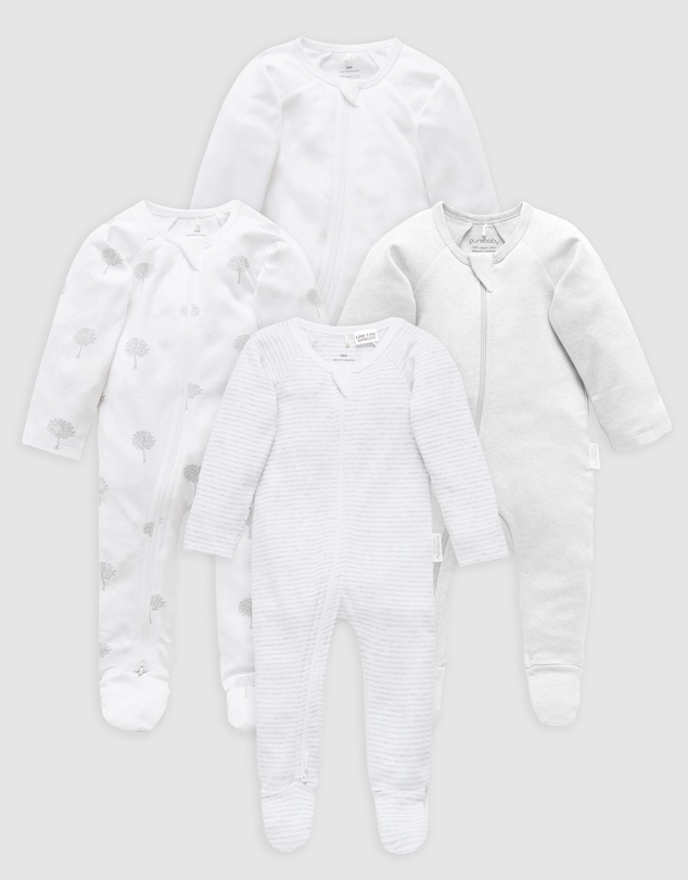 Purebaby - 4 Pack Zip Growsuit-Babies