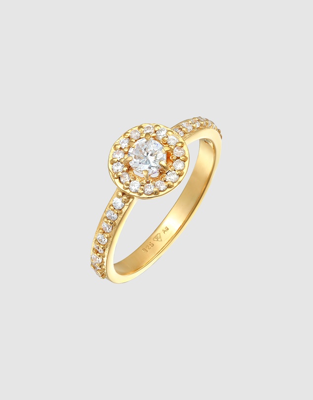 Elli Jewelry - Zirconia Solitaire Engagement Ring in Gold-Plated 925 Silver