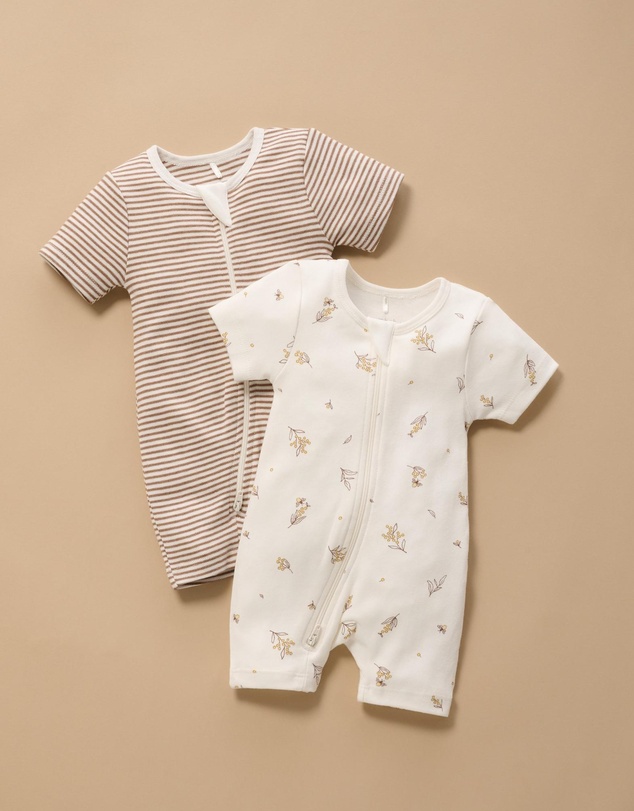 Purebaby - 2 Pack Short Zip Growsuit -Babies