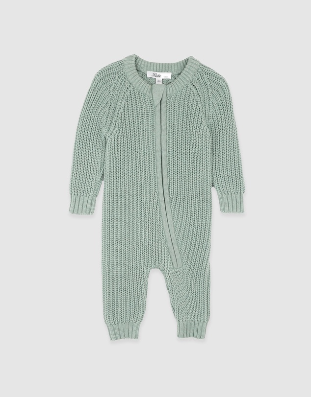 Bebe by Minihaha - Sage Knitted Zip Romper