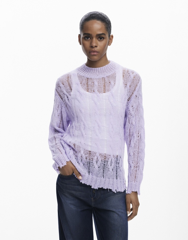 Desigual - Cable-knit sweater with distressed details