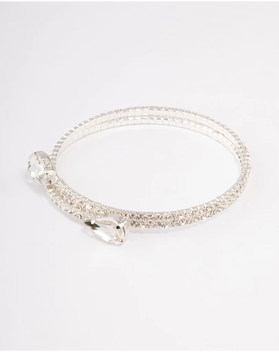 Lovisa - Silver Diamante Pearl Double Row Bangle