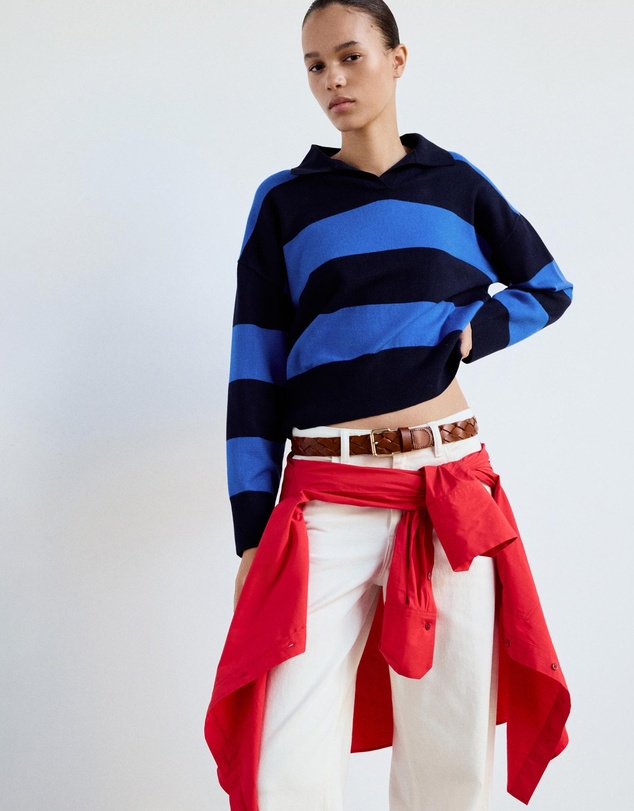 M.N.G - Striped Polo-Neck Sweater