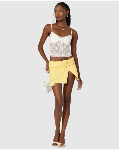EDIKTED - Belted Denim Wrap Mini Skirt