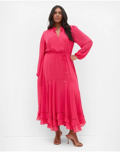 City Chic - Plus size Yasmin Long Sleeve Maxi Dress - lipstick