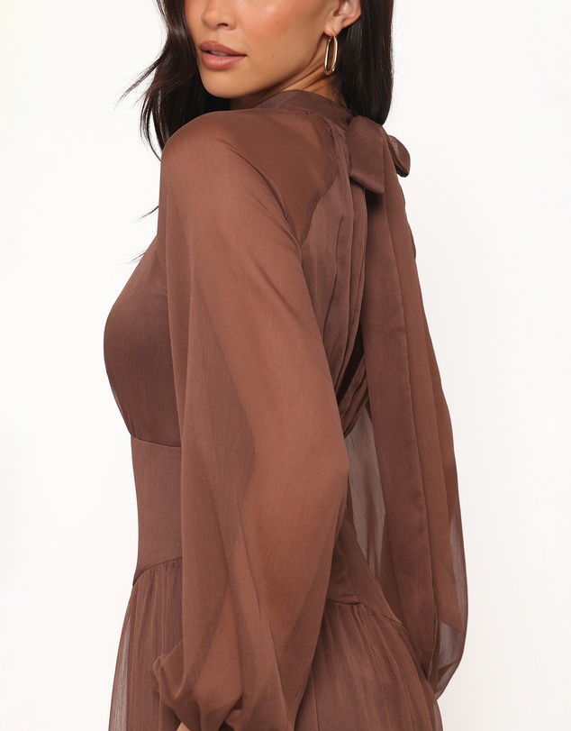 Petal & Pup - Julip Sheer Long Sleeve Maxi Dress - Brown