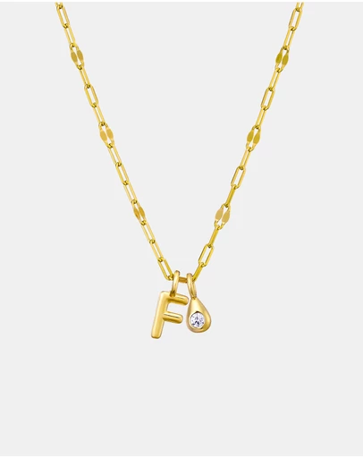 Zoe Olivia - 14K Gold Vermeil Imprint Initial F Cubic Zirconia Necklace
