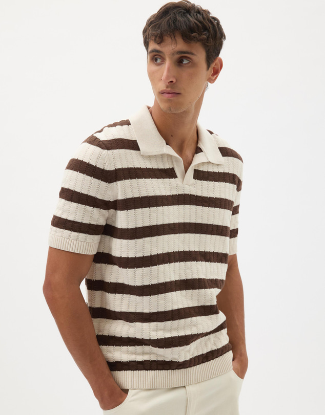 AERE - Stripe Cotton Knit Polo