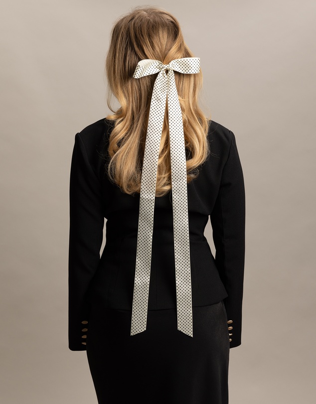 Morgan & Taylor - Lala Hair Bow in White with Black Polk Dots