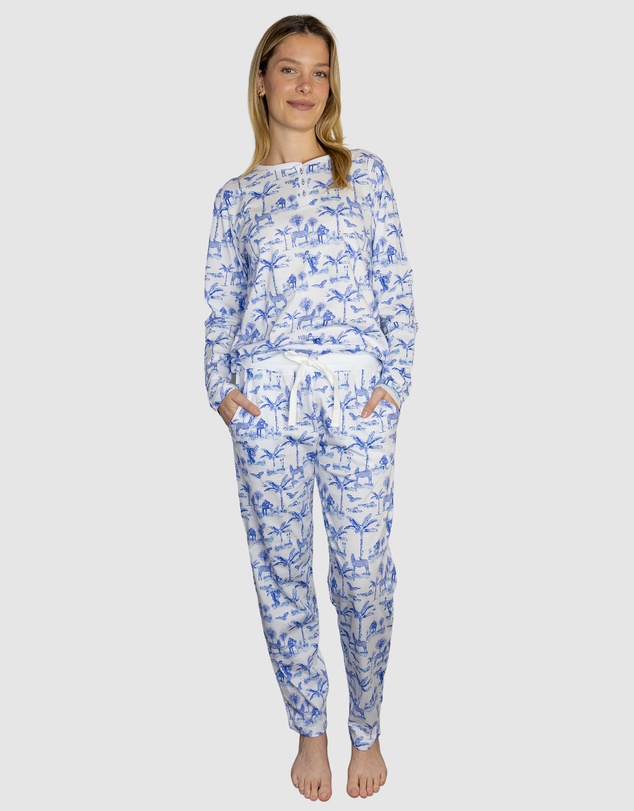 Sant And Abel - Women's Skydog Toile Blue Jersey Long PJ Set