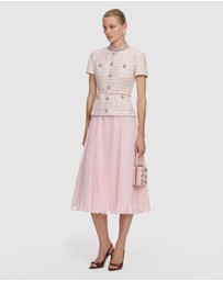 Self Portrait - Pink Sequin Boucle Tailored Midi Dress
