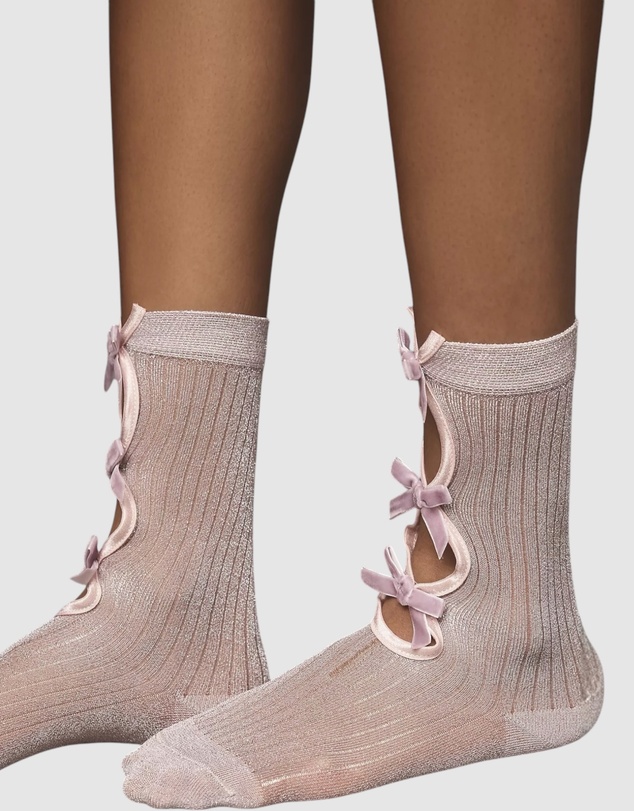 High Heel Jungle - Lurex Velvet Bow Socks
