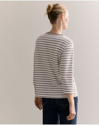 Trenery - Cotton Stripe 3/4 Sleeve T-shirt in Cinder
