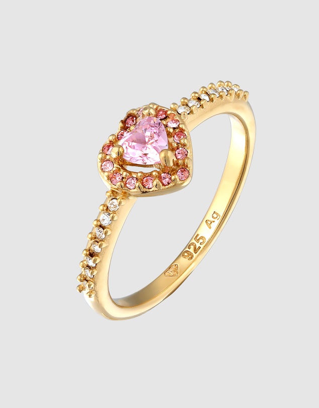 Elli Jewelry - Zirconia Heart Band Ring in Gold-Plated 925 Silver