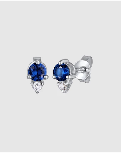 Elli Jewelry - Sapphire and Zirconia Stud Earrings in 925 Silver