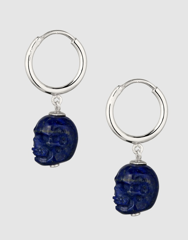 Kuzzoi - ICONIC EXCLUSIVE - Lapis Lazuli Skull Hoop Earrings in 925 Silver