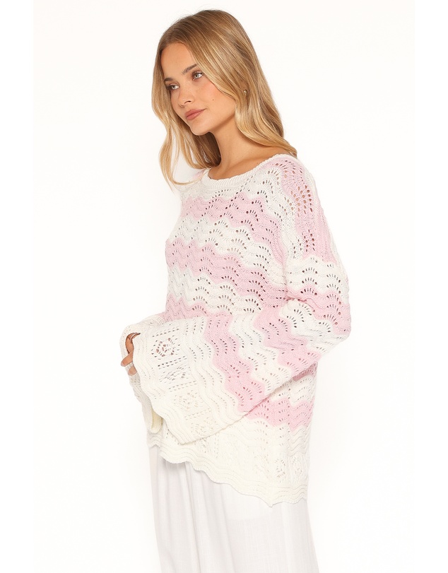 Petal & Pup - Corinna Pointelle Stitch Sweater - Pink White