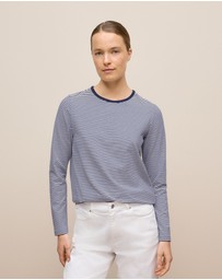 Trenery - Brushed Cotton Stripe Long Sleeve T-shirt in Night Sky