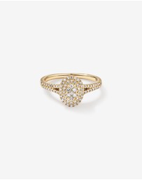 Michael Hill - 0.30 Carat TW Oval Shaped Cluster Diamond Halo Engagement Ring in 10kt Yellow Gold