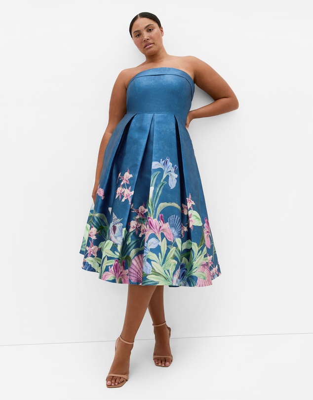 City Chic - Plus size Tiffany Bloom Strapless Midi Dress - jade