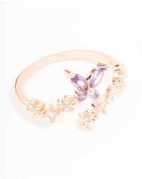 Lovisa - Rose Gold Cubic Zirconia Dainty Butterfly Rings 2-Pack