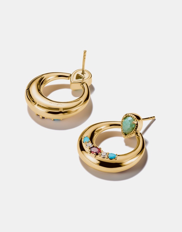 THOMAS SABO - THOMAS SABO Half-Hoop Earrings with Green, White & Red Stones