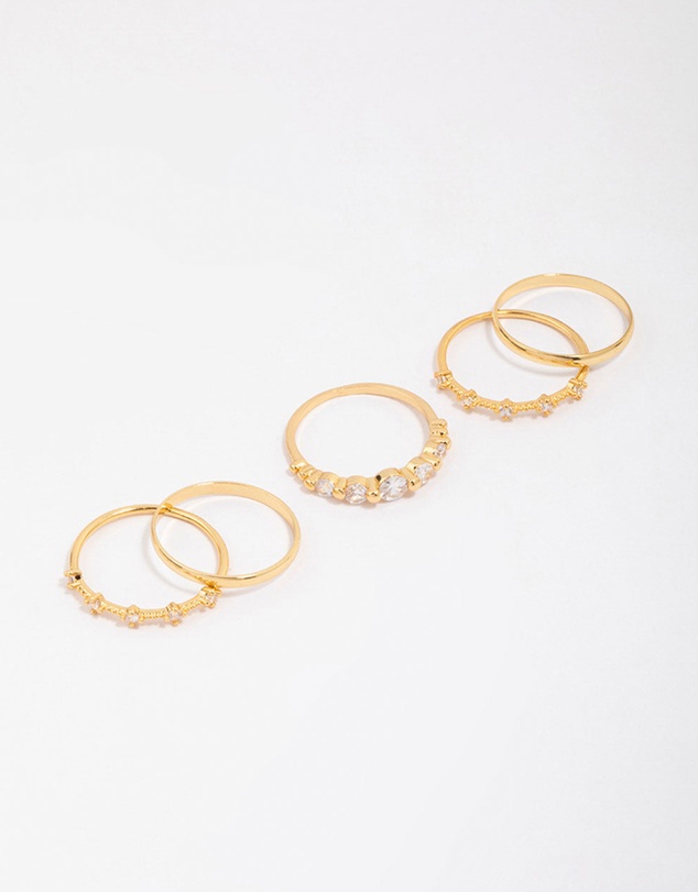 Lovisa - Gold Plated Dainty Cubic Zirconia Stacking Ring 5-Pack