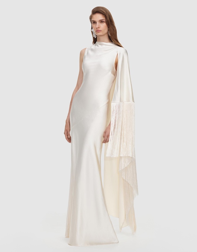 Self Portrait - Satin Fringed Maxi Dress