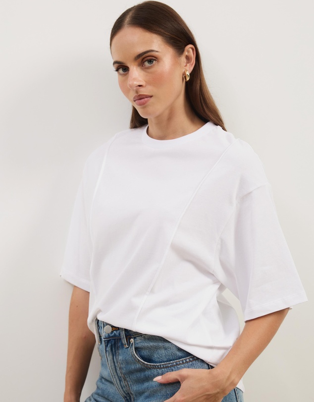 Atmos&Here - Short Sleeve Cotton Seam Detail T-Shirt