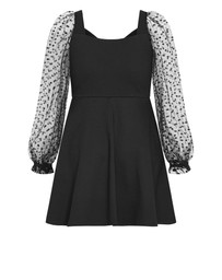 City Chic - Plus size Asher Spot Sleeve Skater Dress - black