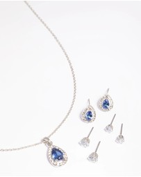 Lovisa - Diamond Simulant Sapphire Necklace & Earrings Set