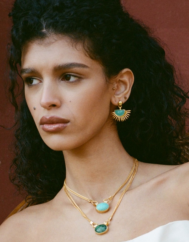 Ottoman Hands - Sunrise Aqua Chalcedony Drop Stud Earrings