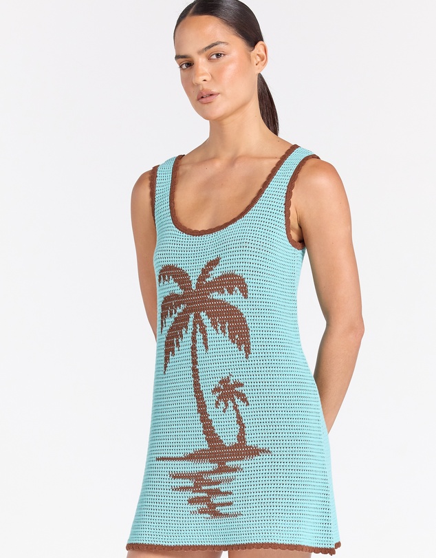 Poolside Paradiso - Palm Beach U Crochet Knit Dress - Blue Hawaii