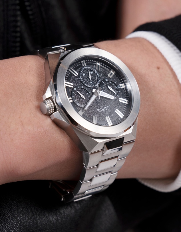 GUESS - Silver-Tone Multi-function 46mm Black Dial Men's Watch
