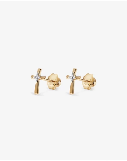 Michael Hill - Children's Cubic Zirconia Cross Stud Earrings in 10kt Yellow Gold