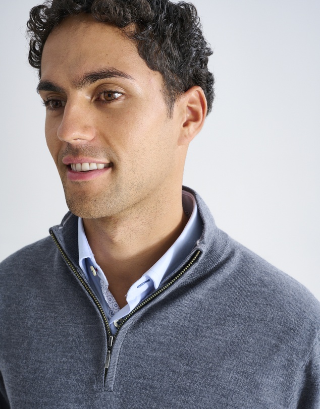 3 Wise Men - 3 Wise Men Harvey Zip Neck Merino Knit - Charcoal