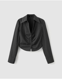 M.N.G - Gathered Plaid Blouse