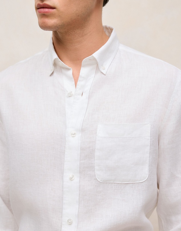 Trenery - Regular Fit Linen Long Sleeve Shirt in White