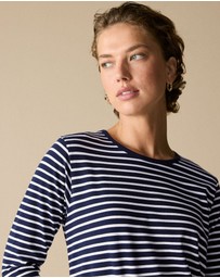 Trenery - Cotton Stripe 3/4 Sleeve T-shirt in Night Sky