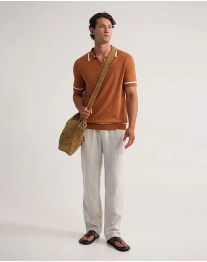 Oxford - Vito Linen Blend Polo With Tipping