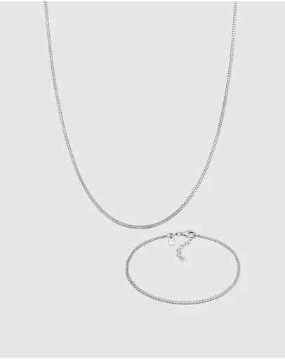Kuzzoi - ICONIC EXCLUSIVE - Curb Chain Necklace and Bracelet Set in 925 Sterling Silver