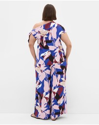 City Chic - Plus size Wild Fern Print Off Shoulder Top - cobalt blue
