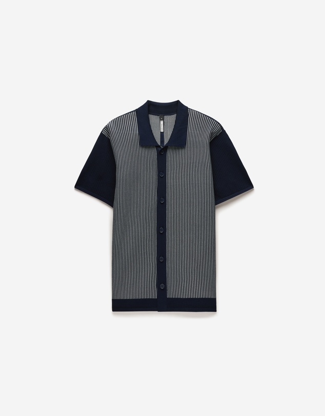 Calibre - Panelled Stripe Knit Shirt Navy