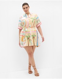 City Chic - Plus size Lia Sea Dream Placement Print Mini Dress - ivory
