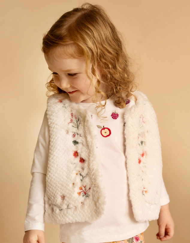 Fox & Finch - Orchard Bloom Emb. Faux Fur Vest 3-7 Yrs