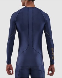 SKINS - SKINS Compression Men's Series-5 Activewear Long Sleeve Top Navy Blue