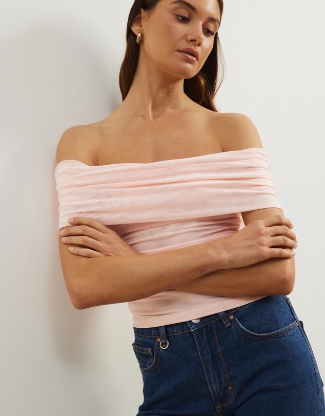 Atmos&Here - Elka Short Sleeve Mesh Off Shoulder Top
